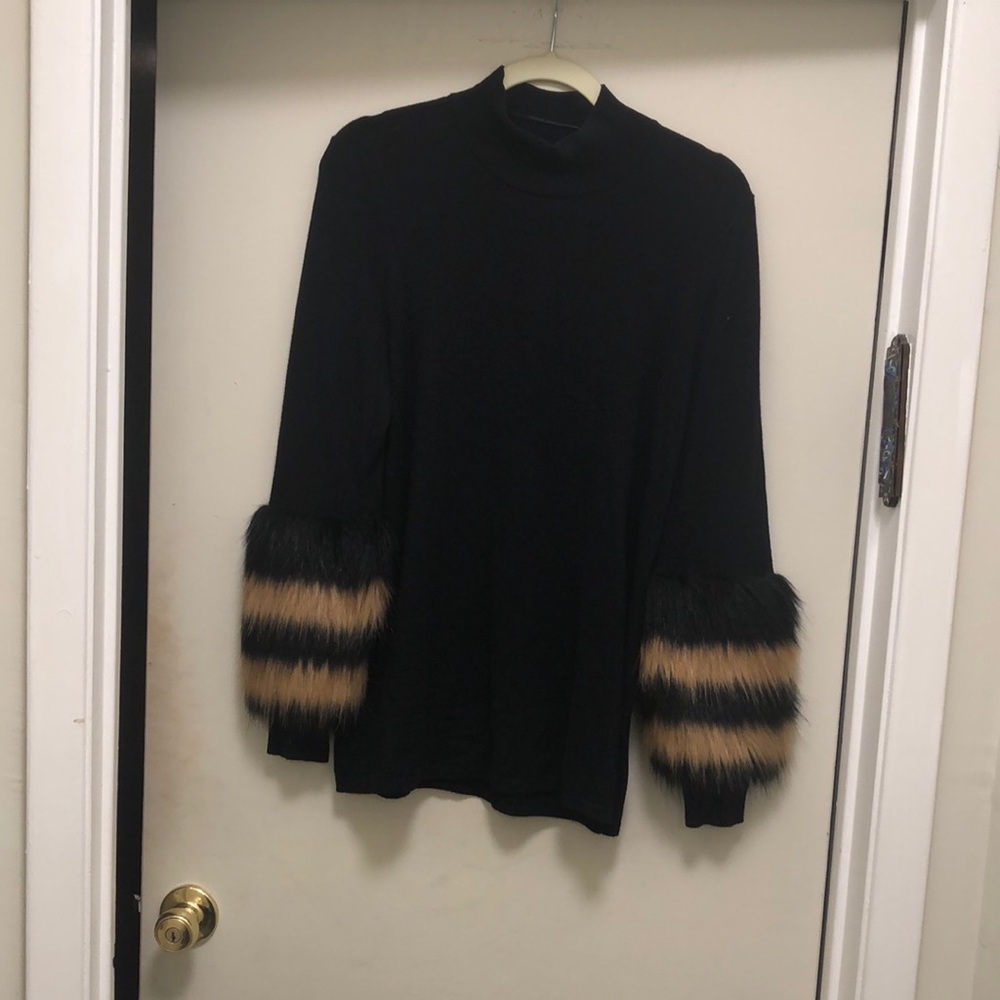 Black Sweater with Faux Fur Cuffs